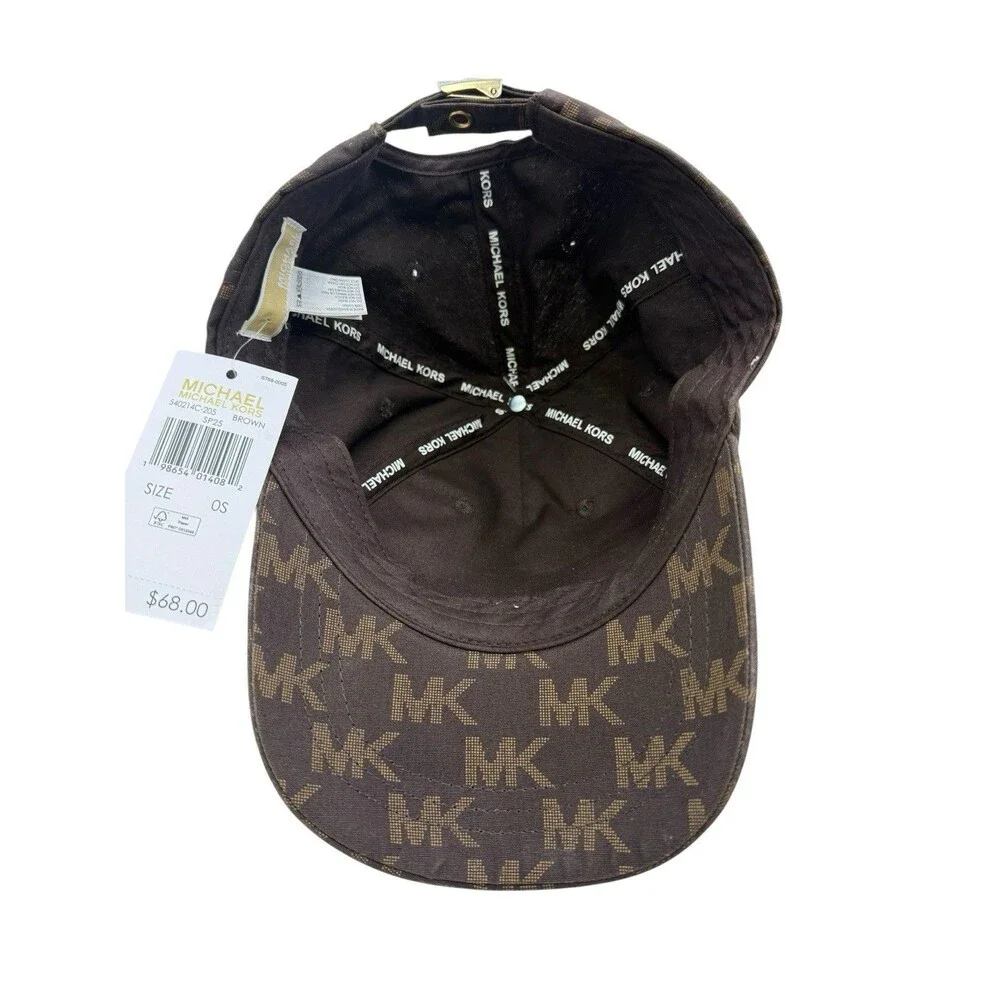 Michael Kors Brown Monogram Adjustable Baseball Cap With Gold-Tone Hardware